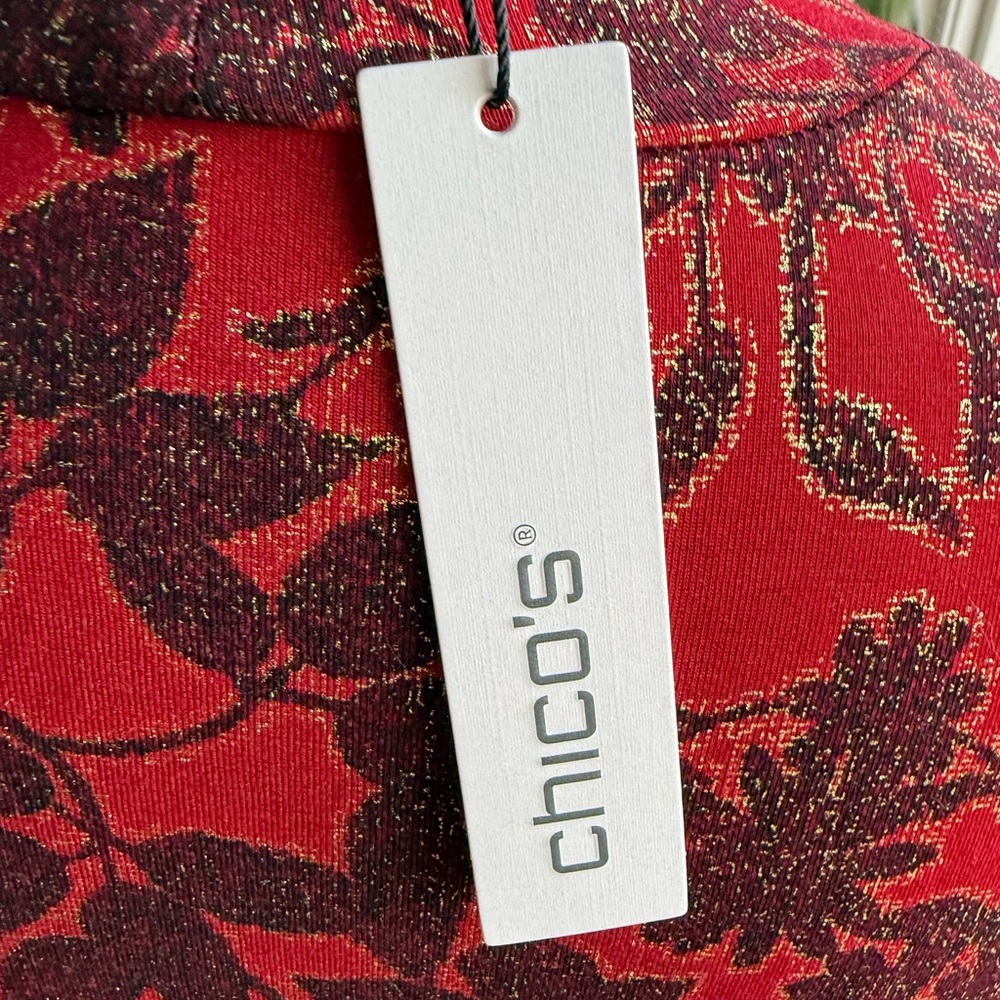 Chico's Red Floral Long Sleeve Top - Picture 9 of 9
